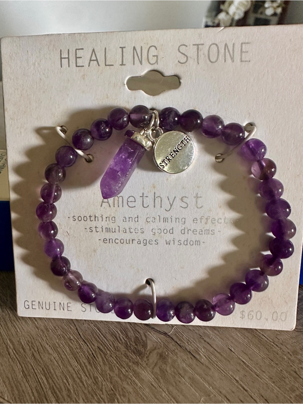Healing Stone Amethyst Strength Beaded Bracelet - Purple